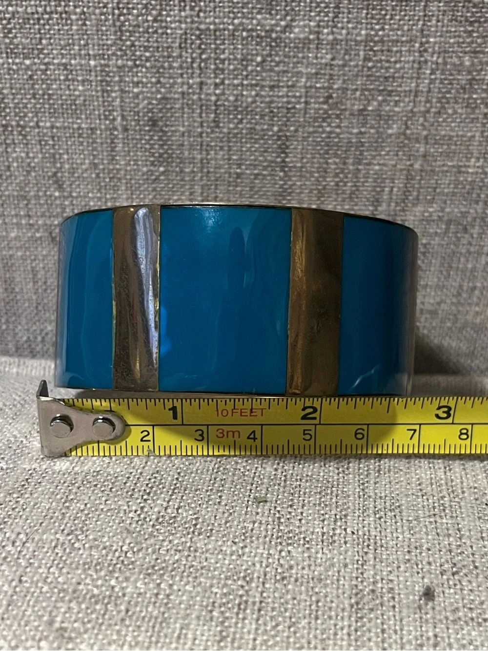 Vintage Bohemian Chunky Brass and Blue Enamel Bangle Bracelet, Circa 1970s